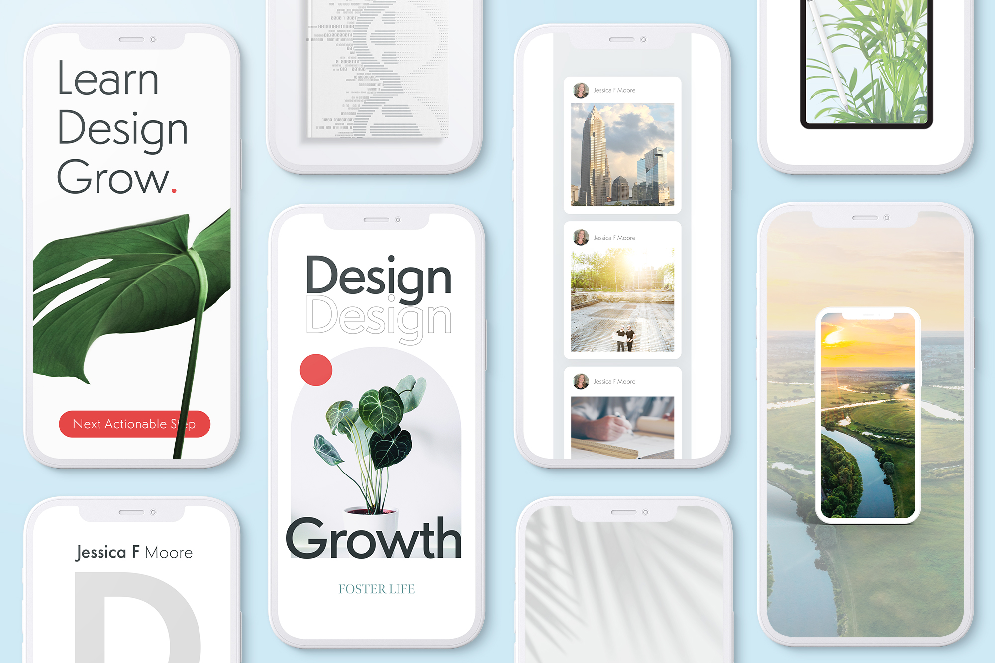several designs with fresh photos of growth on phone screens